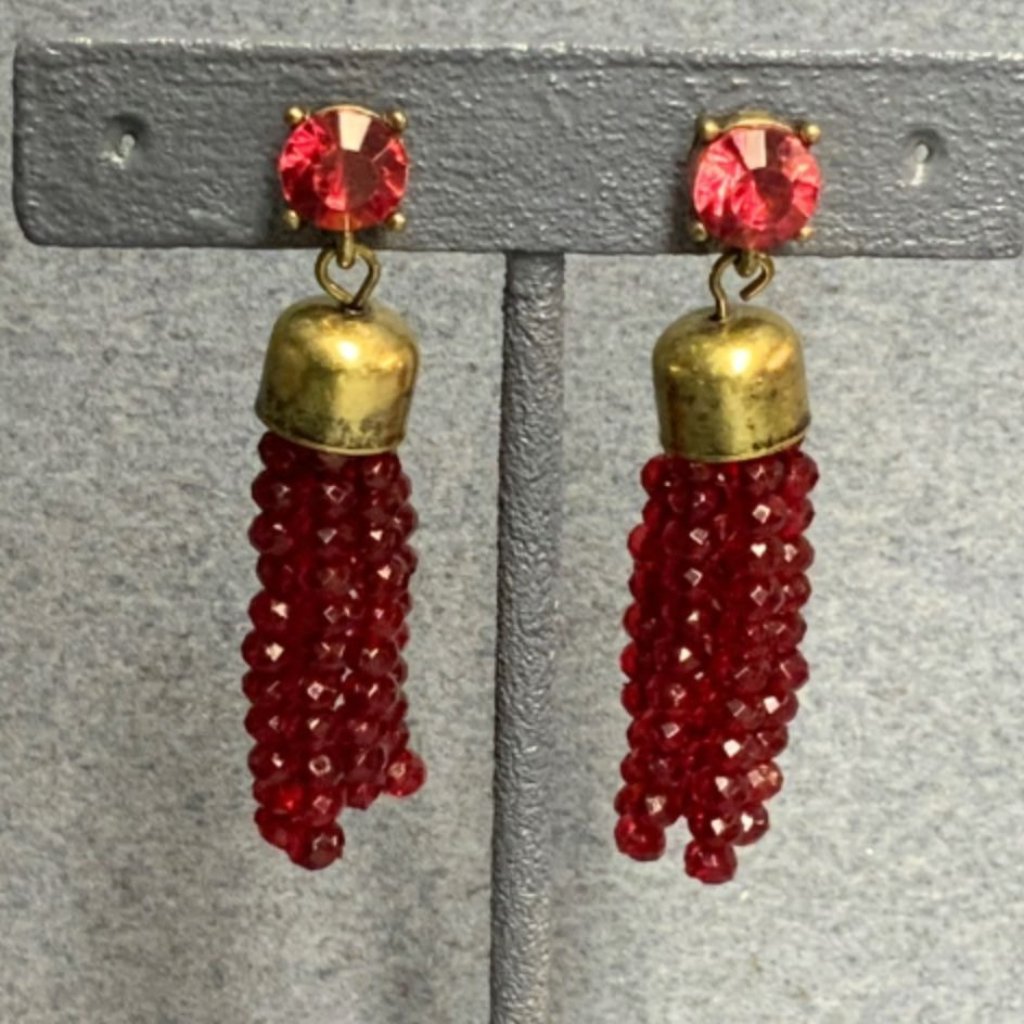 Sugarfix Baublebar Pierced Earrings 2 In Gold Ruby Red Beaded Tassel Rhinestone 24$